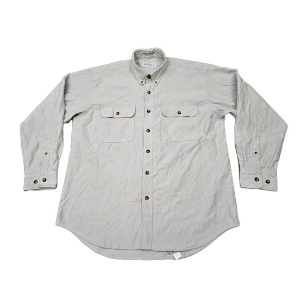 ORVIS Men's Nylon Blend Long Sleeve Double Pocket Safari Shirt Large